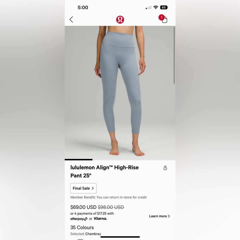 NWT chambray lululemon leggings